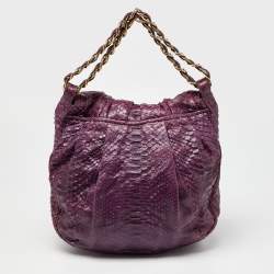 Pre Owned Zagliani Purple Python Leather Chain Hobo