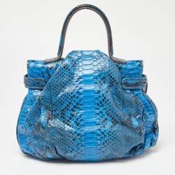 Pre Owned Zagliani Blue Python Puffy Top Handle Bag