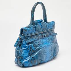 Pre Owned Zagliani Blue Python Puffy Top Handle Bag