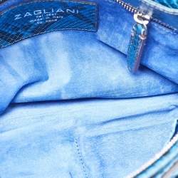 Pre Owned Zagliani Blue Python Puffy Top Handle Bag