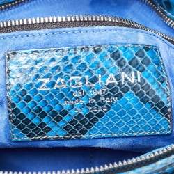 Pre Owned Zagliani Blue Python Puffy Top Handle Bag