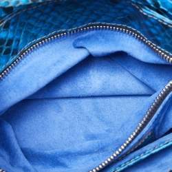 Pre Owned Zagliani Blue Python Puffy Top Handle Bag