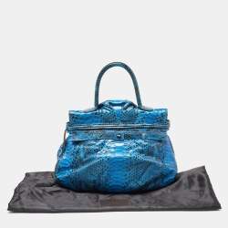 Pre Owned Zagliani Blue Python Puffy Top Handle Bag