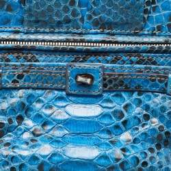 Pre Owned Zagliani Blue Python Puffy Top Handle Bag