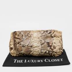 Zagliani Beige/Grey Python Oversized Clutch