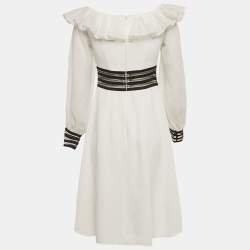 Pre Owned Zayan the Label White Crepe Mesh Detail Sleeve Short Dress S