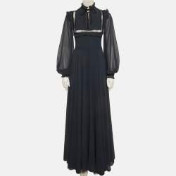 Pre Owned Zeena Zaki Midnight Blue Chiffon Maxi Dress M