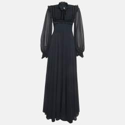 Pre Owned Zeena Zaki Midnight Blue Chiffon Maxi Dress M