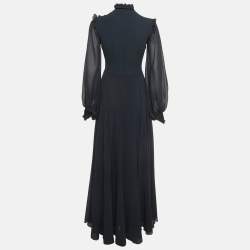 Pre Owned Zeena Zaki Midnight Blue Chiffon Maxi Dress M