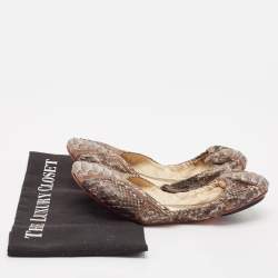 Zeferino Brown Python Scrunch Ballet Flats Size 38