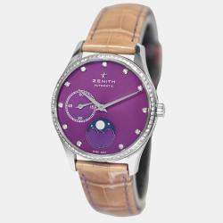 Pre Owned Zenith Elite Ultra Thin Moonphase 16.2310.692 Automatic Stainless Steel Diamonds Women's Wristwatch 33mm