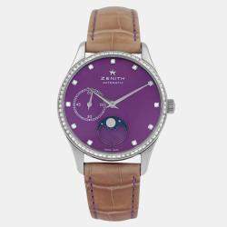 Pre Owned Zenith Elite Ultra Thin Moonphase 16.2310.692 Automatic Stainless Steel Diamonds Women's Wristwatch 33mm