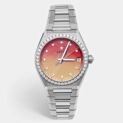 مملوكة مسبقًا ساعة يد نسائية زينث ديفاي ميدنايت ستانلس ستيل أحمر إلى أصفر متدرج مرصعة بالألماس 36 مم