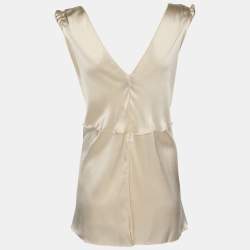 Pre Owned Z from Zenobia Metallic Beige Stretch Silk Sleeveless Camisole XL