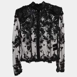 Zhivago Black Embroidered Mesh High Neck Sheer Top M