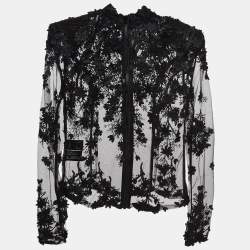 Zhivago Black Embroidered Mesh High Neck Sheer Top M
