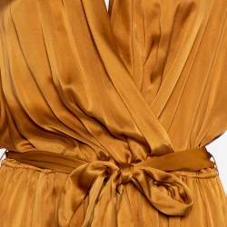 Pre Owned Zimmermann Gold Satin Faux Wrap Belted Playsuit L