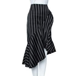 Pre Owned Zimmermann Black Striped Textured Cotton Asymmetric hem Midi Skirt L