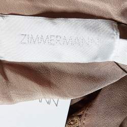 Pre Owned Zimmermann Brown Dotted Silk Lace Trim Mini Dress S