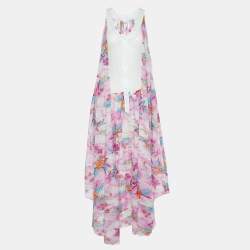 Pre Owned Zimmermann Pink Hawaii Print Cotton Asymmetric Maxi Dress M