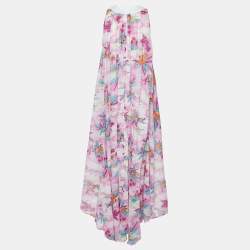 Pre Owned Zimmermann Pink Hawaii Print Cotton Asymmetric Maxi Dress M