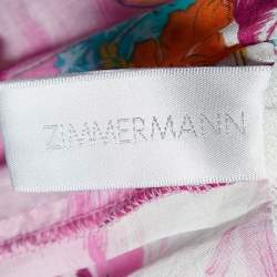 Pre Owned Zimmermann Pink Hawaii Print Cotton Asymmetric Maxi Dress M