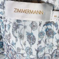 Pre Owned Zimmermann Blue Printed Lurex Silk Empire Mist Dress M