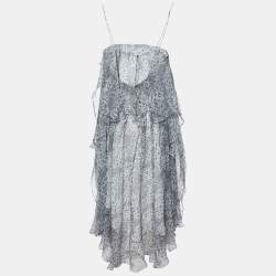 Pre Owned Zimmermann Blue Printed Lurex Silk Empire Mist Dress M