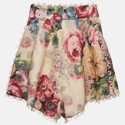 Zimmermann Multicolor Printed Linen Blend Melody High-Waist Shorts S