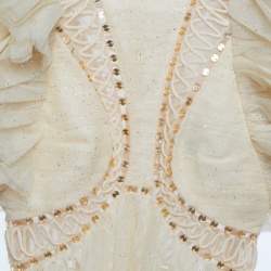 Pre Owned Zimmermann Cream Embellished Glitter Tulle Dancer Ruffled Top XS