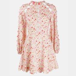 Zimmermann White Floral Print Linen & Cotton Scallop Short Dress S