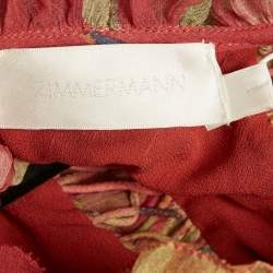 Pre Owned Zimmermann Red Floral Print Crepe Lace-Up Mini Dress S
