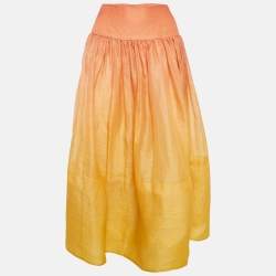 Zimmermann Ombre Sunshine Orange Silk and Linen Postcard Maxi Skirt L