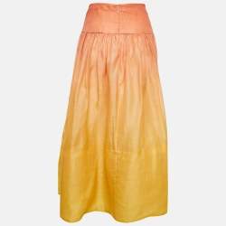 Zimmermann Ombre Sunshine Orange Silk and Linen Postcard Maxi Skirt L