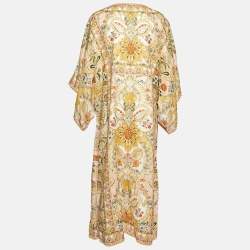 مملوكة مسبقًا Zimmermann Yellow Floral Print Linen Laurel Kaftan Dress L