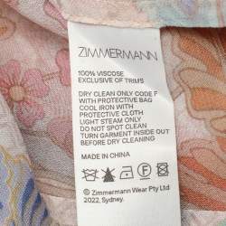 مملوكة مسبقًا Zimmermann Multicolor Floral Print Chiffon Tie Neck Midi Dress S