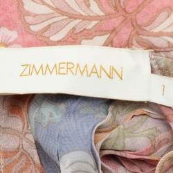 مملوكة مسبقًا Zimmermann Multicolor Floral Print Chiffon Tie Neck Midi Dress S