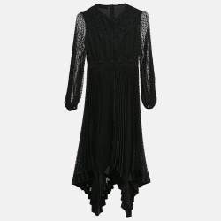 Pre Owned Zimmermann Black Swiss Dots Lace and Chiffon Plisse Espionage Midi Dress S