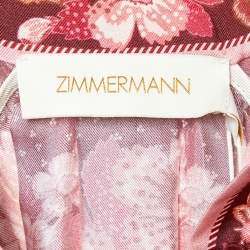 Pre Owned Zimmermann Pink Printed Silk Wavelength Placement Midi Dress L