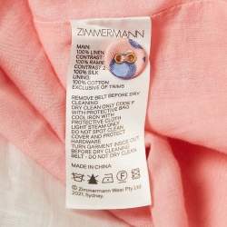 Pre Owned Zimmermann Pink Swirl Floral Print Linen Shell Detail Postcard Mini Dress L