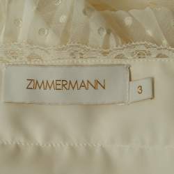 مملوكة مسبقًا Zimmermann Ivory White Lace-Trim Chiffon Pleated Espionage Midi Dress L