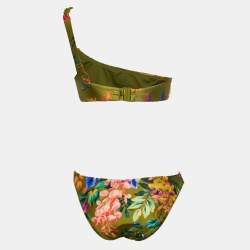 Pre Owned Zimmermann Green Floral Print Jersey Asymmetrical Bikini S