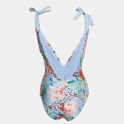 Pre Owned Zimmermann Light Purple Cornflower Floral Print Bellitude Tie Shoulder Detail Bodysuit S