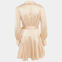 Pre Owned Zimmermann Beige Silk Satin Blouson Sleeve Asymmetric Mini Wrap Dress S
