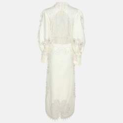 Pre Owned Zimmermann White Linen Ninety Six Ric Rac Midi Dress L