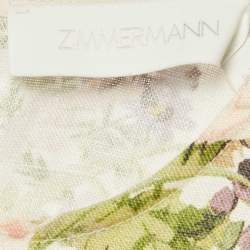 Zimmermann White Floral Print Linen Halliday Frill Sleeve Dress M