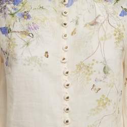Zimmermann Cream Citrus Butterflies Print Linen Button Front Blouse S