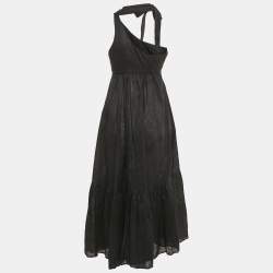 مملوكة مسبقًا فستان زيمرمان كتان أسود بتفاصيل عنق مربوطة ومقاس صغير (سمول)