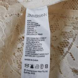 Pre Owned Zimmermann Cream Lace Ruffled Sheer Blouse M