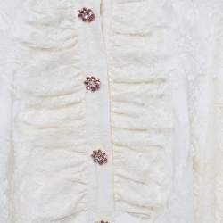 Pre Owned Zimmermann Cream Lace Ruffled Sheer Blouse M